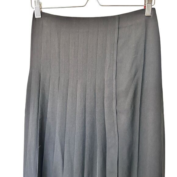 Nordstrom Open Edit S Pleated Large Black Pleated Slit Hem Midi Skirt - Picture 11 of 11